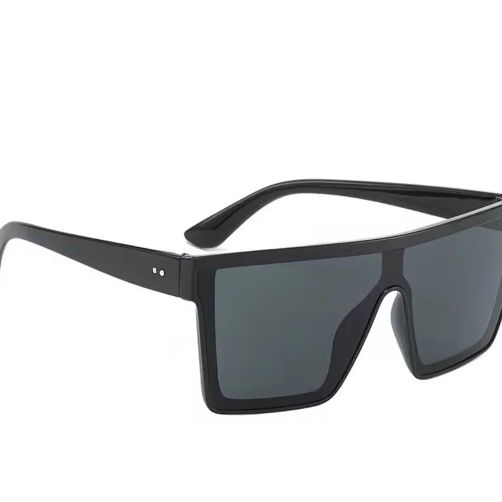 NEW -Flat Top Shield Sunglasses Square Mirror Rimless Glasses for UNISEX - Black